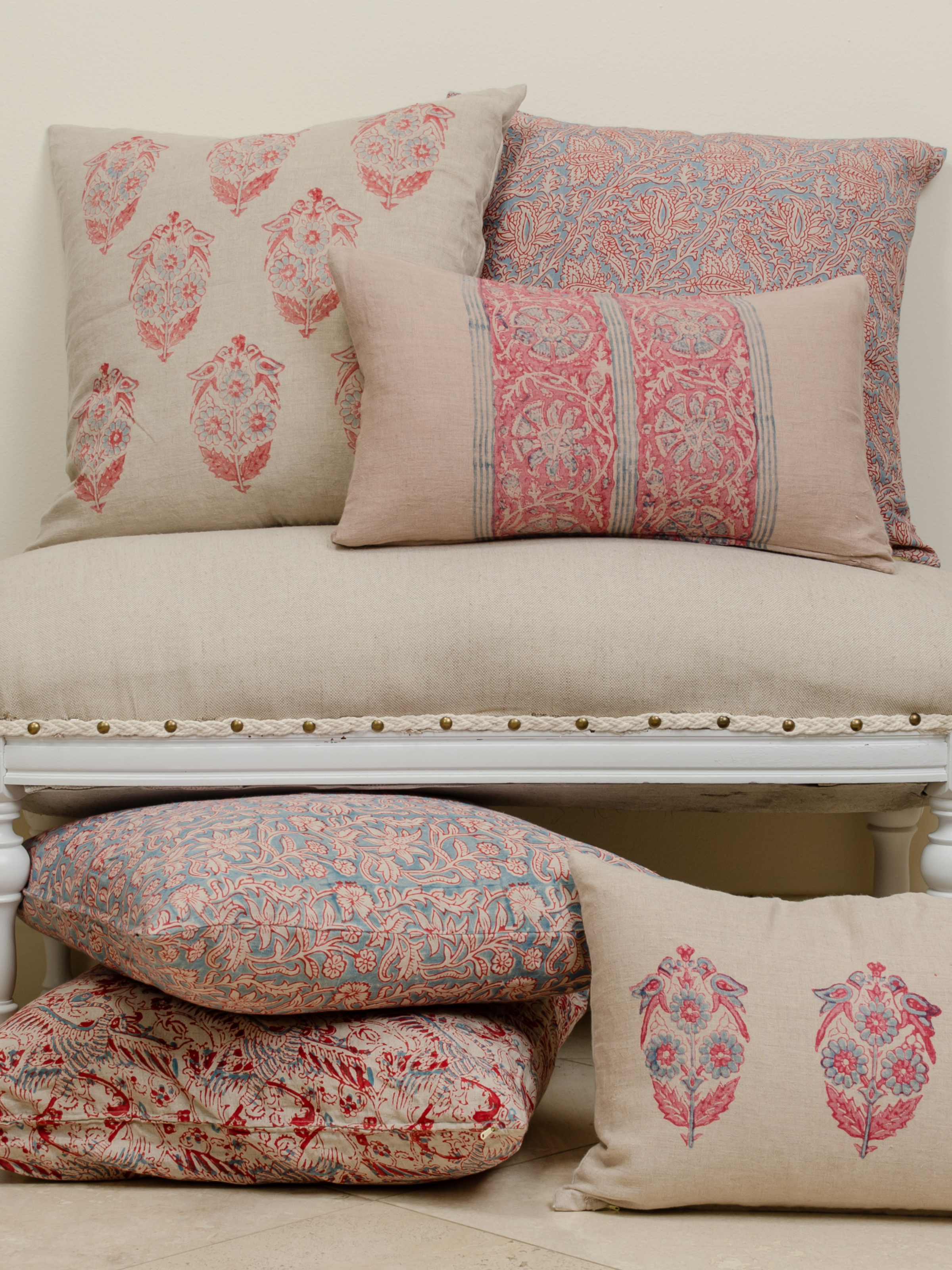 Parakeets Vintage Red & Blue Decorative Pillow Cover