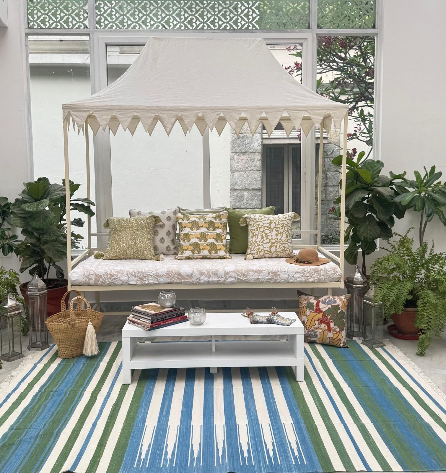 Haveli Blue Green Cotton Durrie