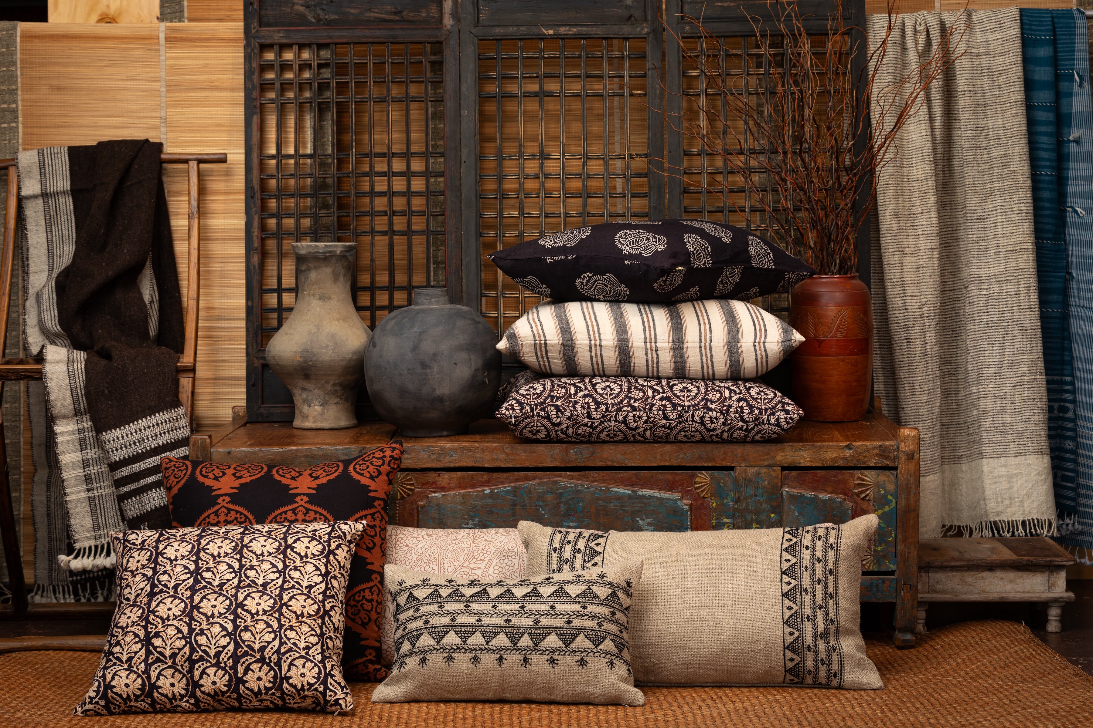 Kutch Shell and Cinnamon Stripe Wool Throw