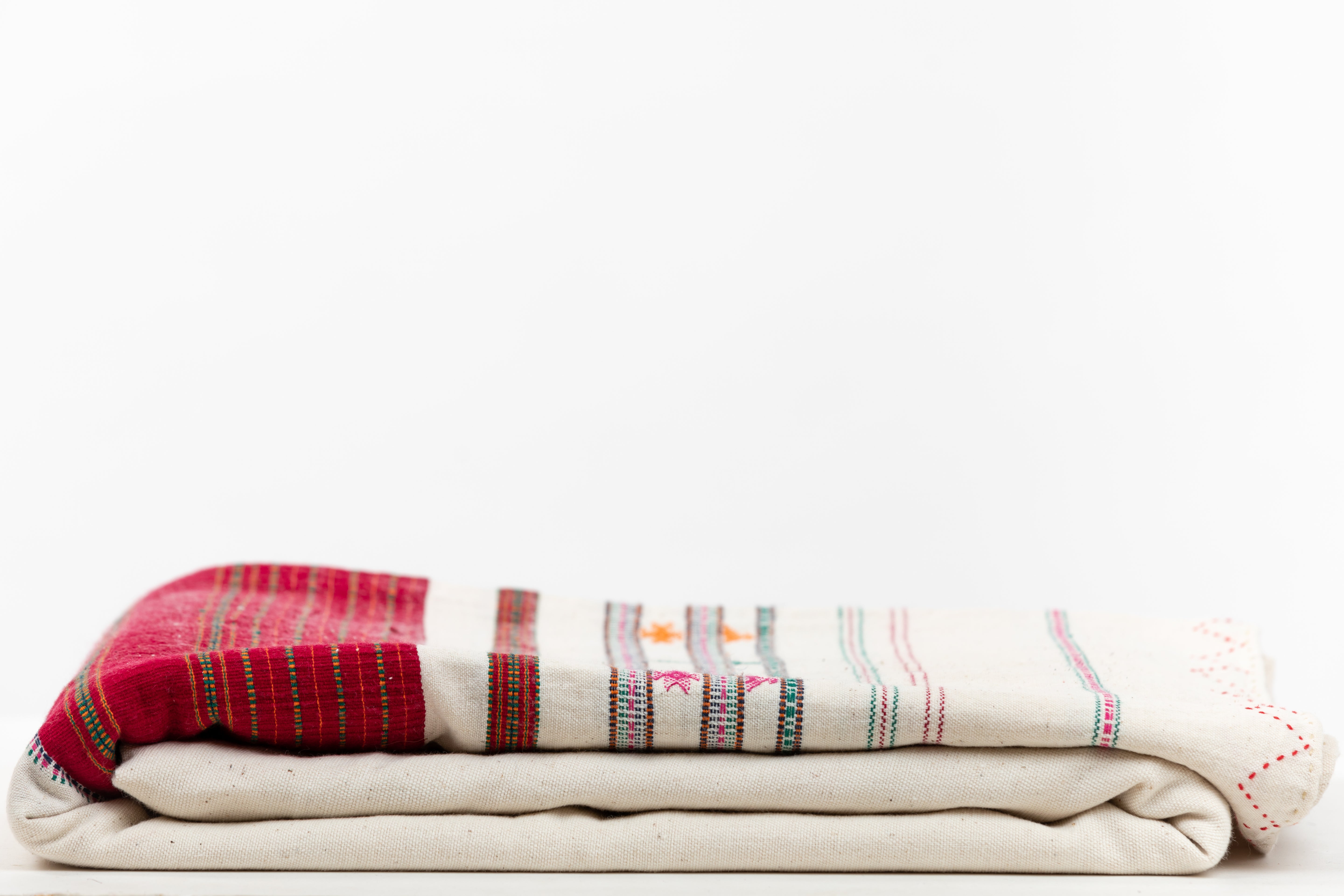 Kutch Ivory and Red Cotton Bedspread