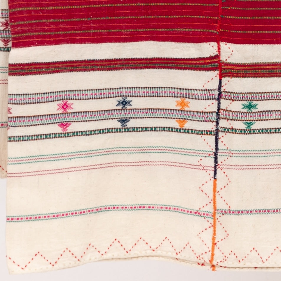 Kutch Ivory and Red Cotton Bedspread