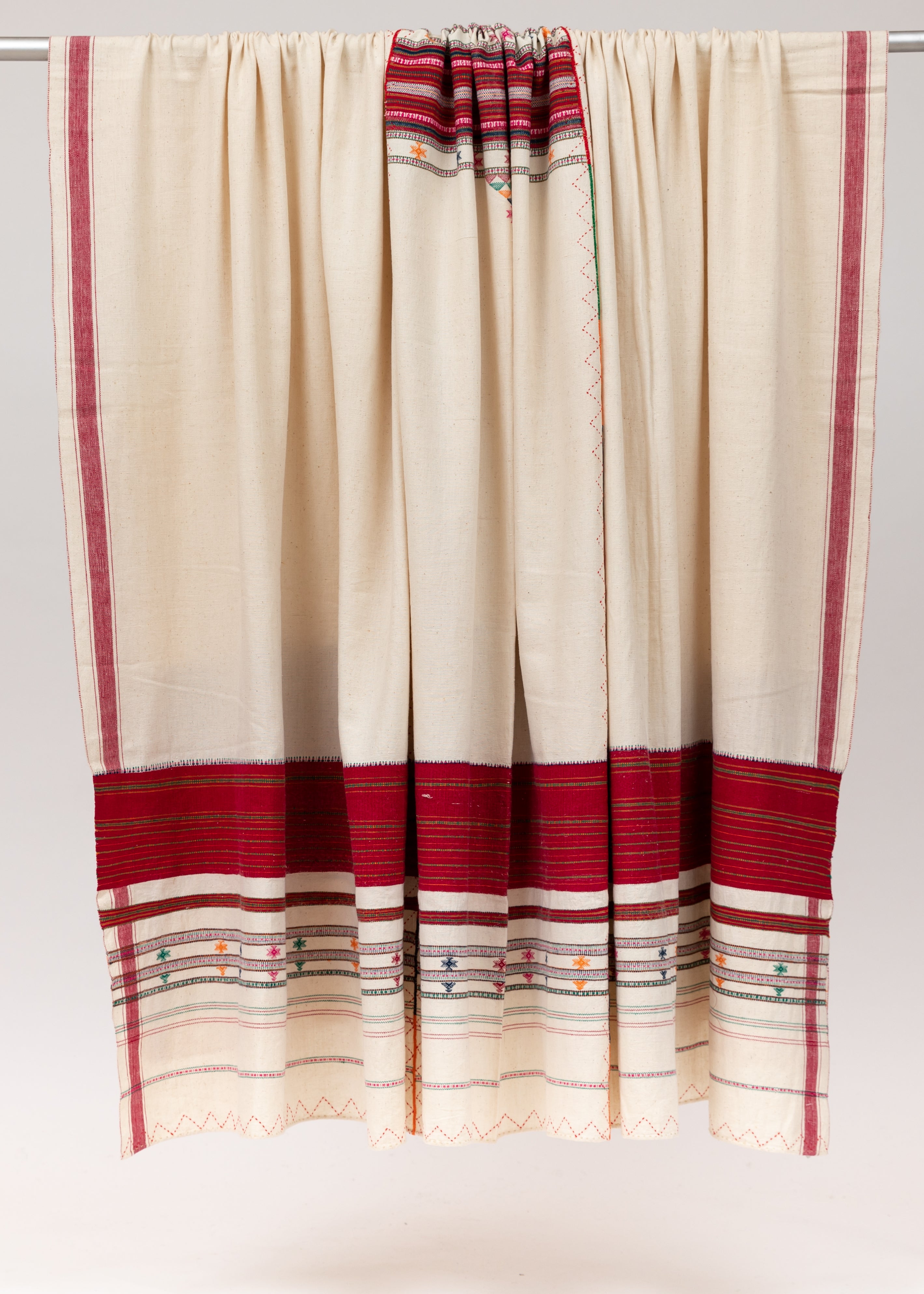 Kutch Ivory and Red Cotton Bedspread