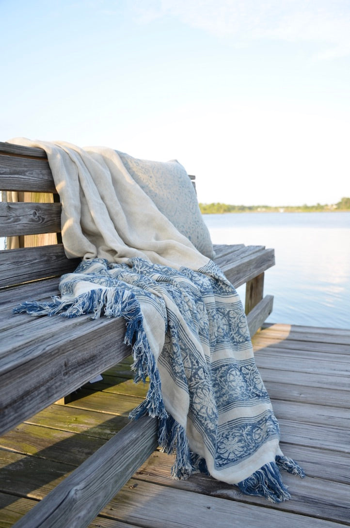 Coromandel Indigo Sheer Linen Throw