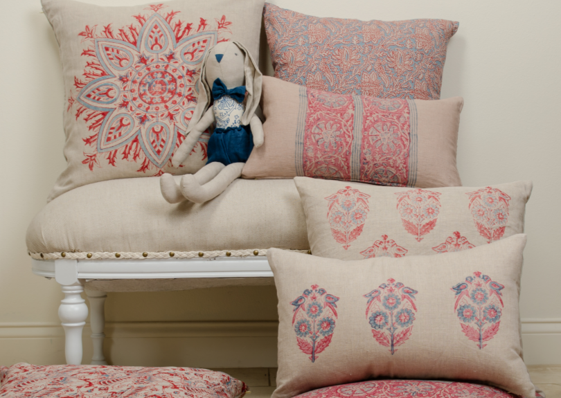 Parakeets Vintage Red & Blue Decorative Pillow Cover