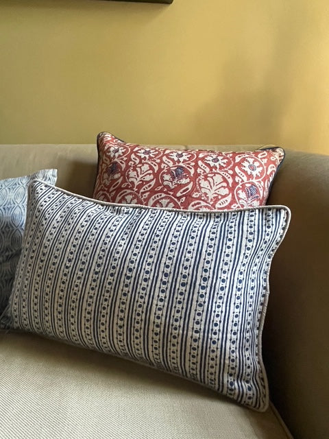 Dora Indigo Lumbar Pillow Cover w/ cording