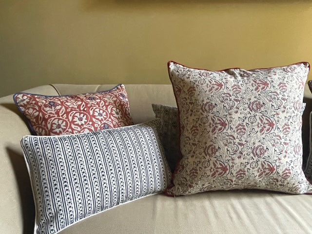 Dora Indigo Lumbar Pillow Cover w/ cording