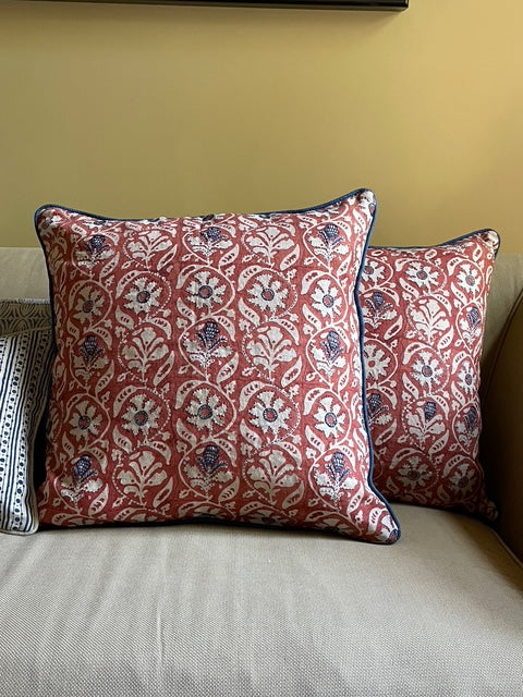 Madurai Brick Pillow Cover w/ Indigo Embroidery