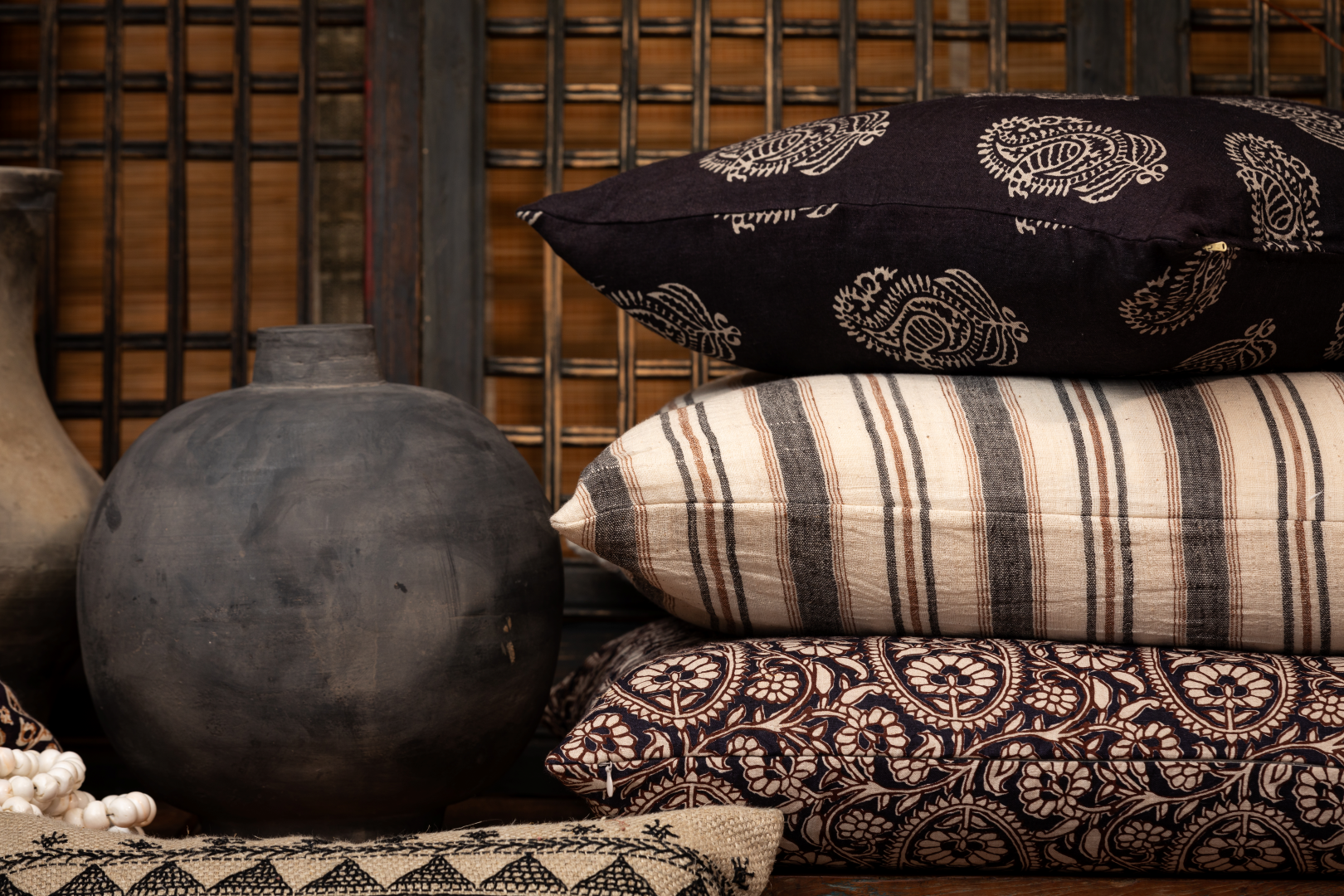 Amrita Paisley Cinnamon Charcoal Decorative Pillow Cover