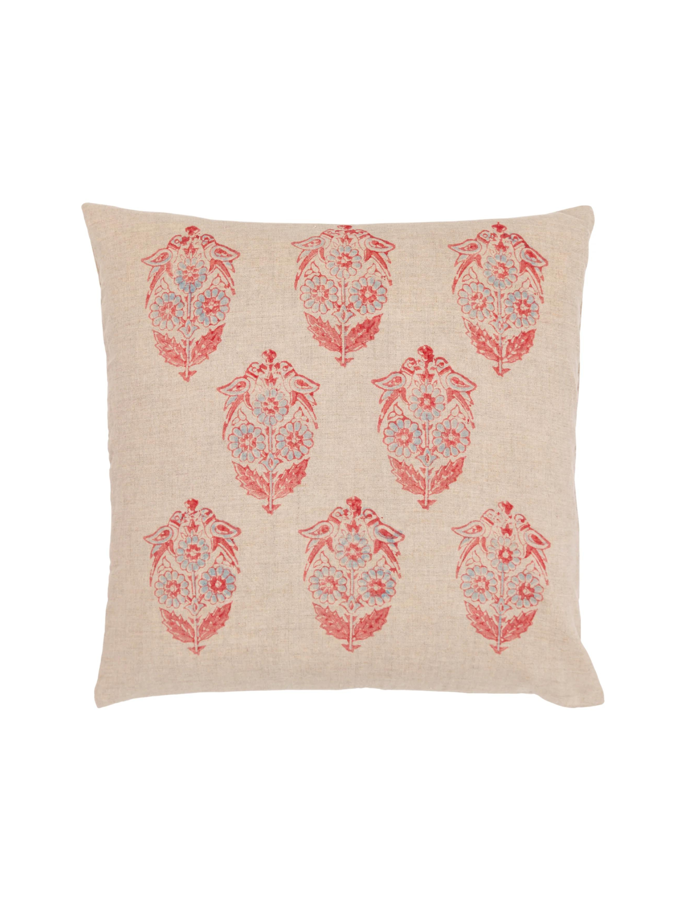 Parakeets Vintage Red & Blue Decorative Pillow Cover