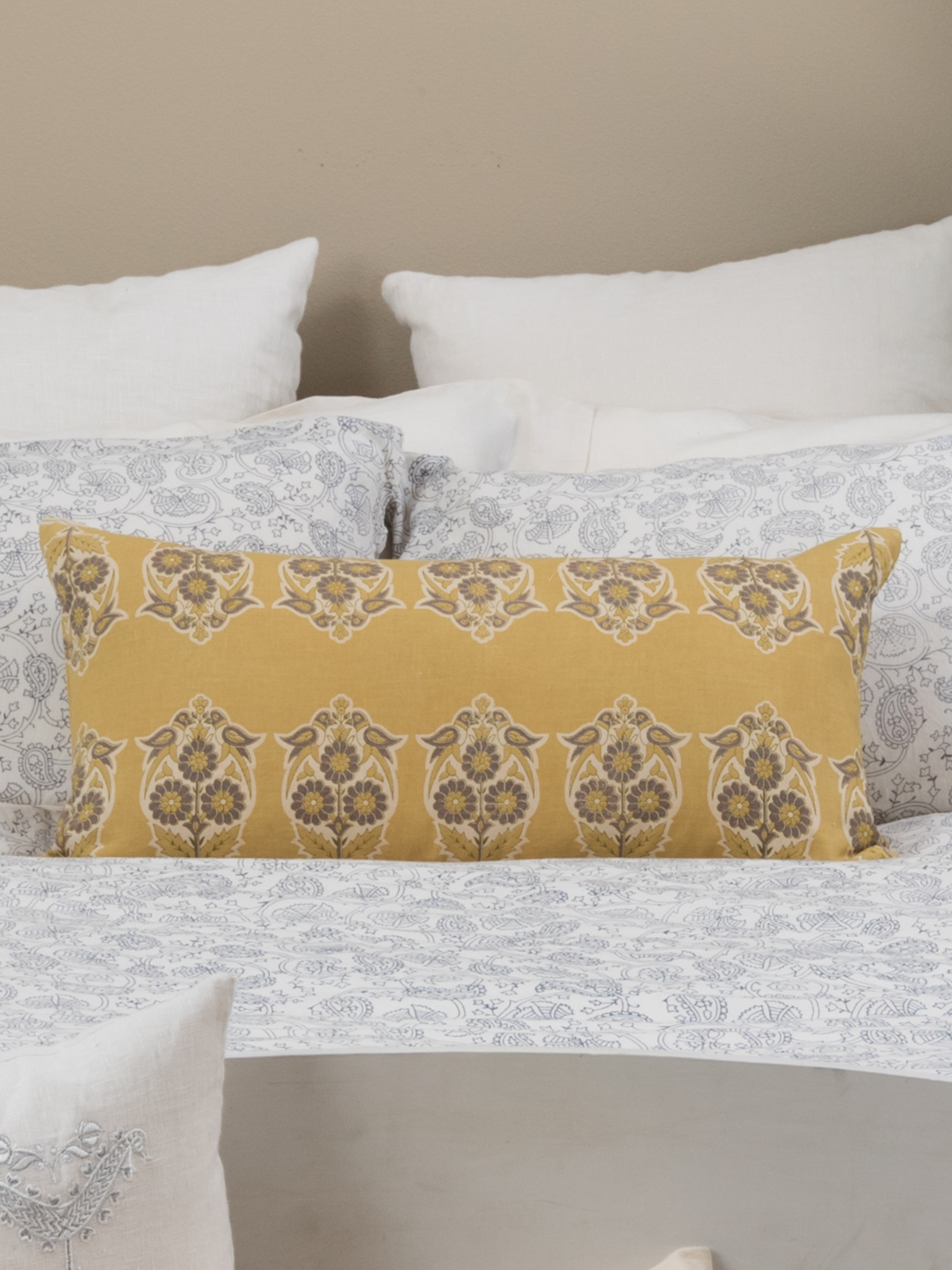 Parakeets Yellow Slate Lumbar Pillow