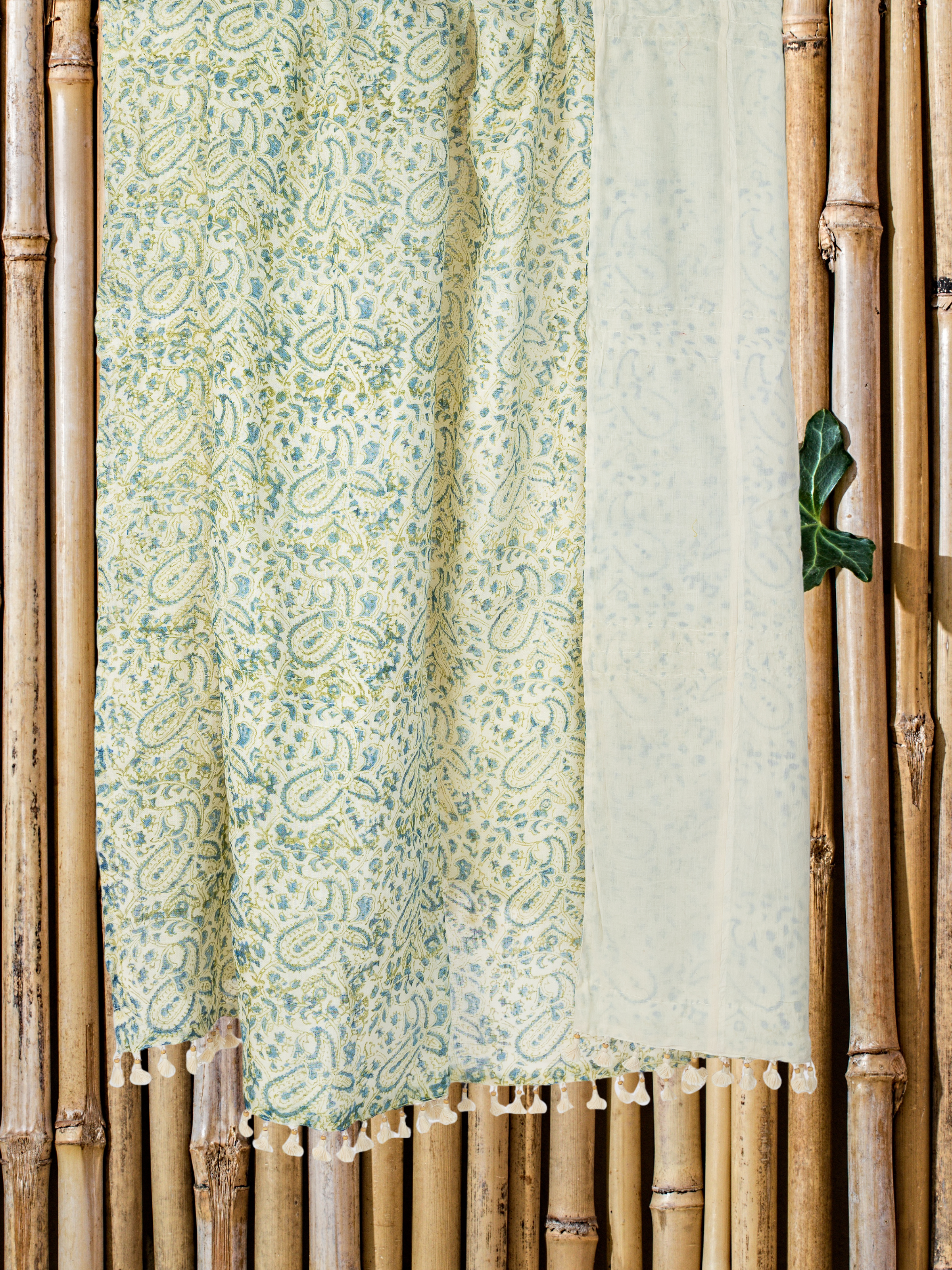 Meenakshi Cornflower Blue & Green Sheer Linen Throw