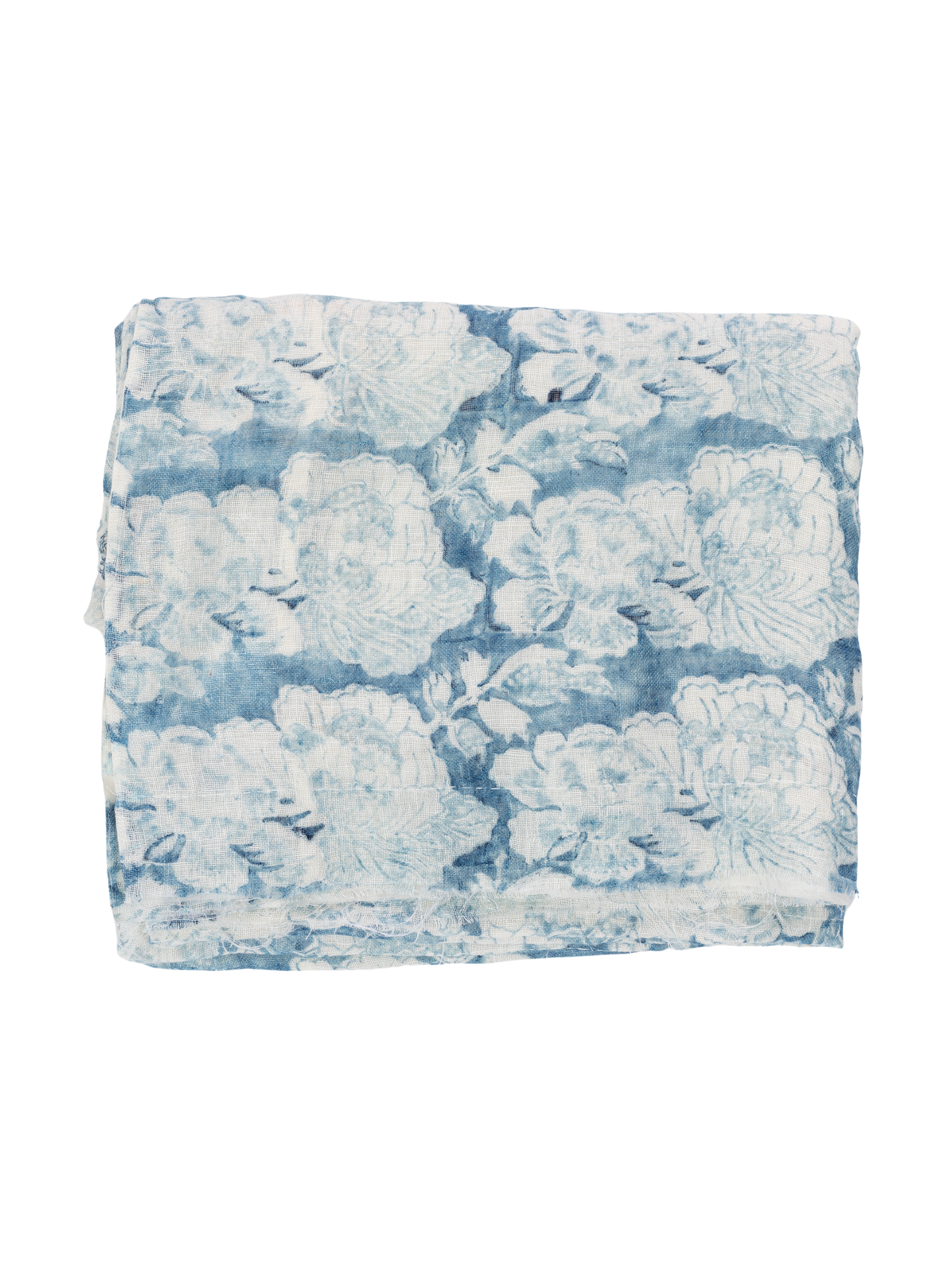Cabbage Rose Cornflower Blue Sheer Linen Throw