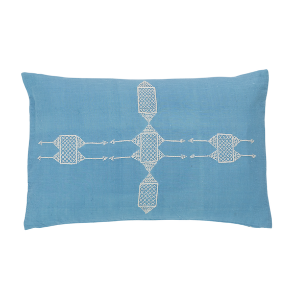 Rufia Cornflower Blue Embroidered Pillow