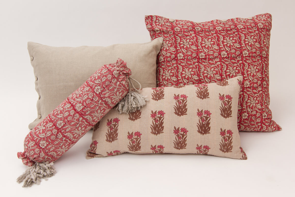 Tuberose Salmon Lumbar Pillow