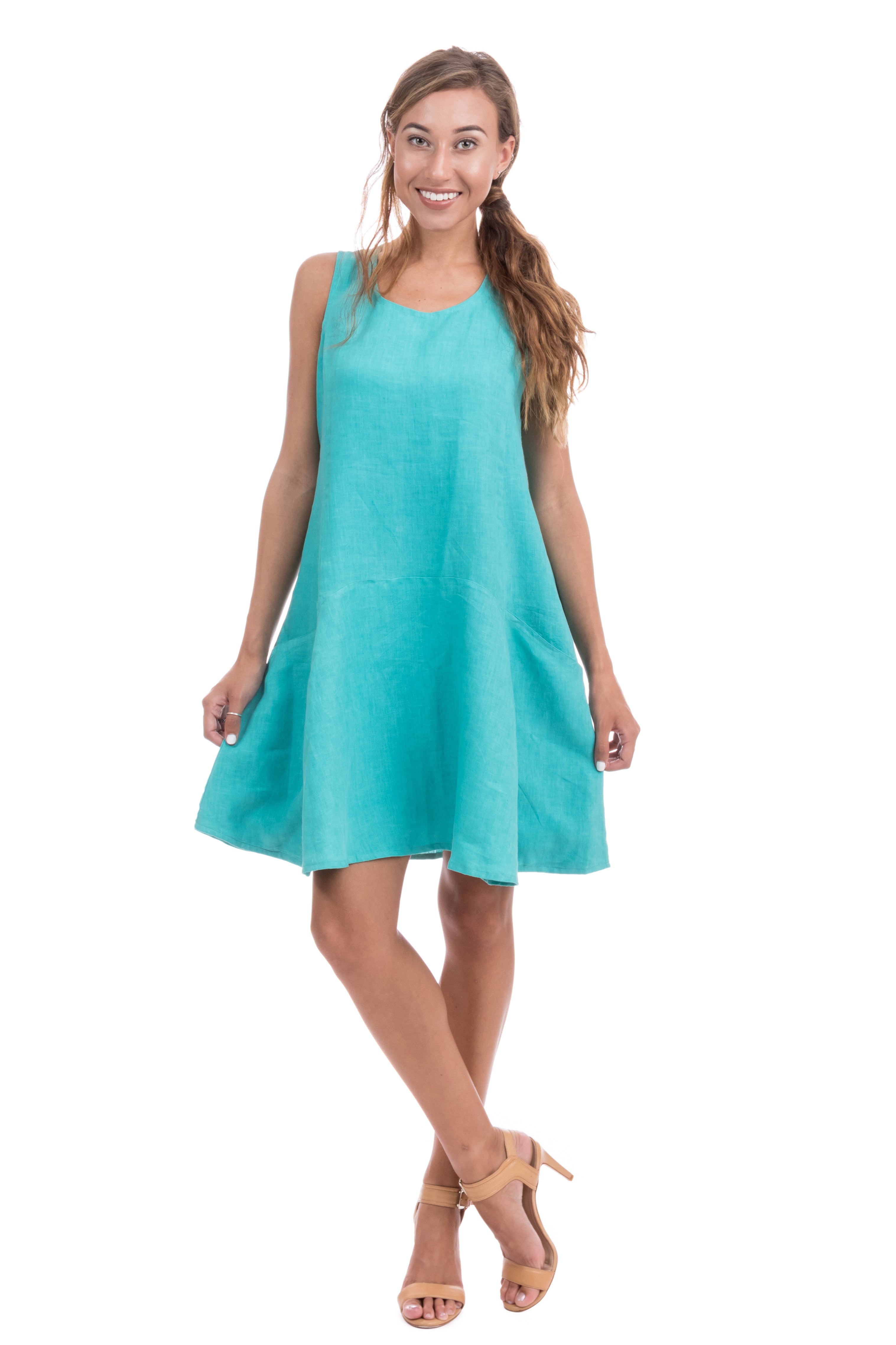 Amalie Aqua Linen Dress