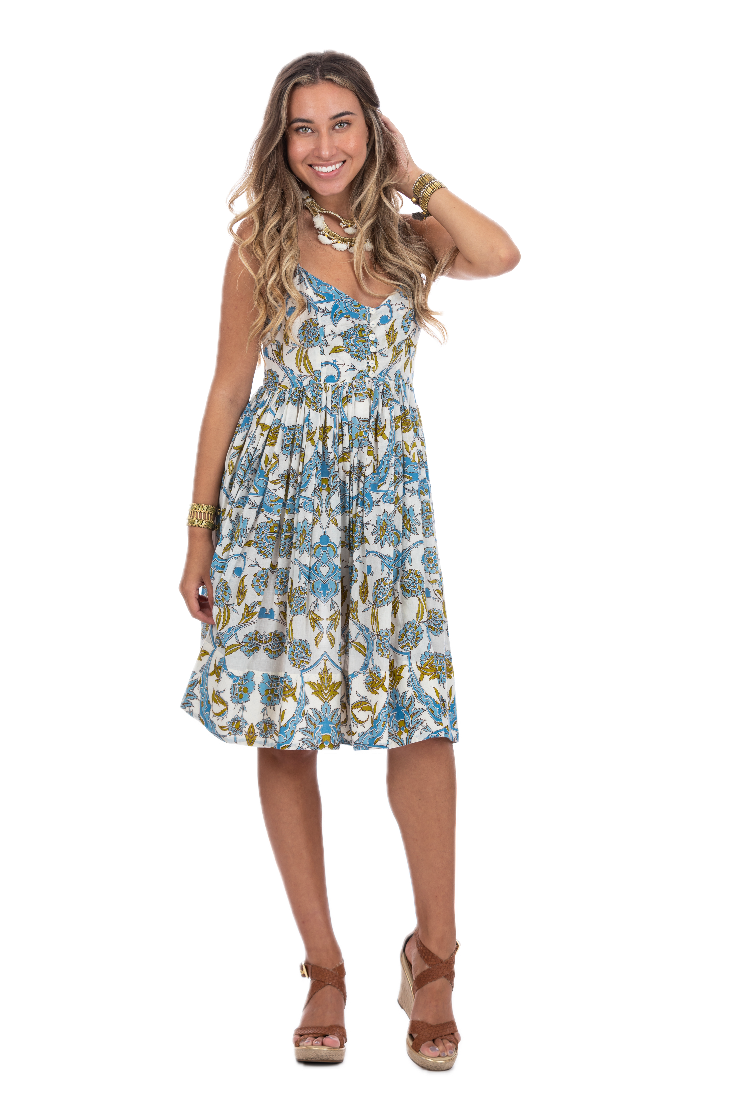 Felicia Jamewar Blue Midi Summer Dress