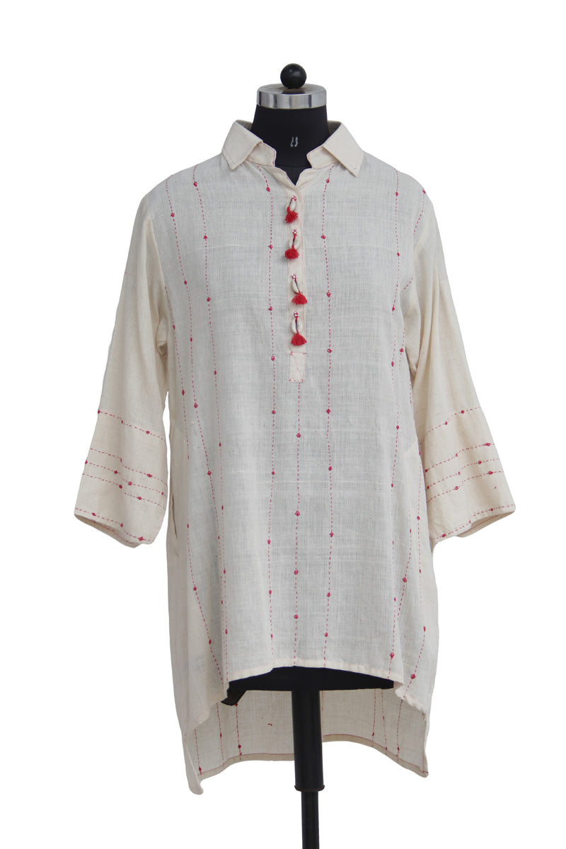 Brisa Red Kanta Khadi Tunic