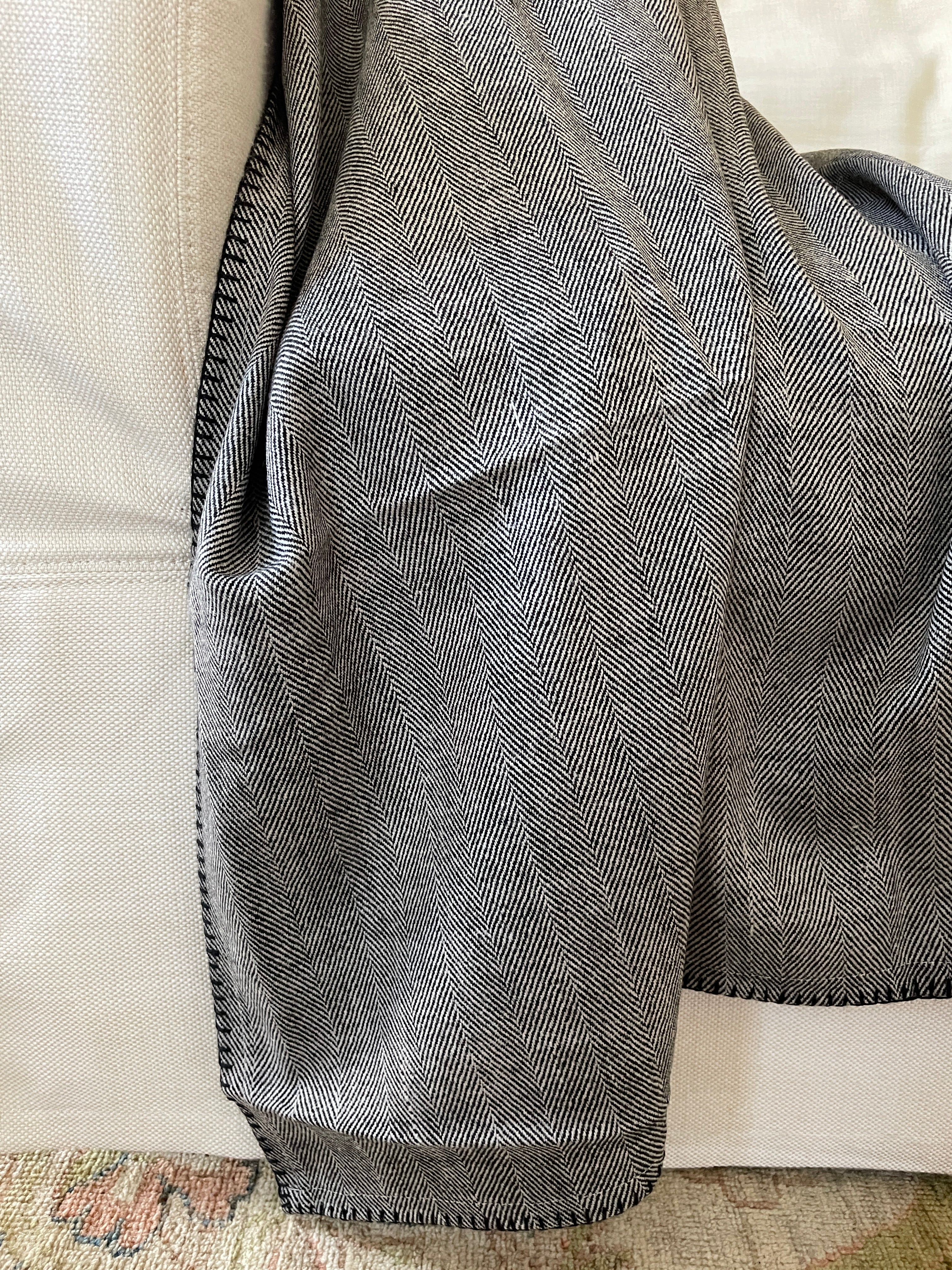 Highlands Black Herringbone Soft Wool Throw