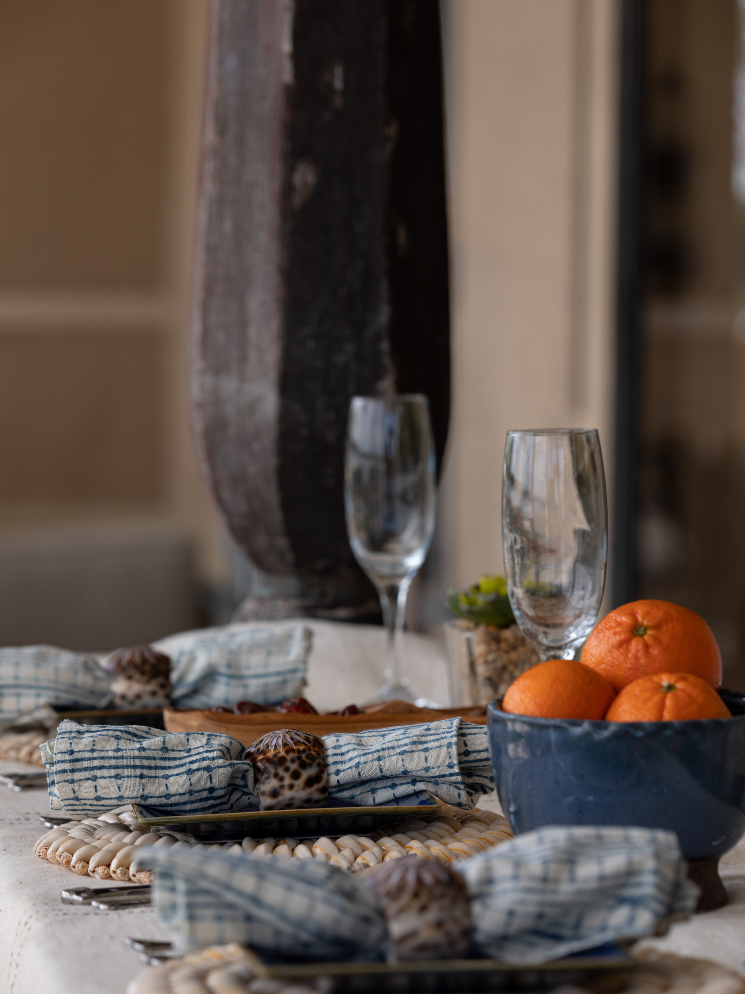 Ladder And Dot Cornflower Blue Cotton Napkin Set